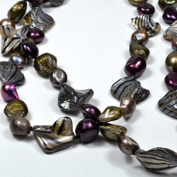 Freshwater Colorful Nucleated Baroque Pearl Necklace, 32"