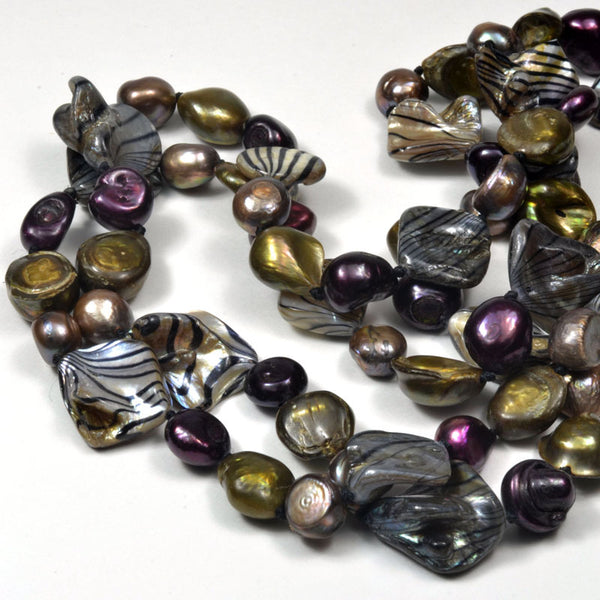 Freshwater Colorful Nucleated Baroque Pearl Necklace, 32"
