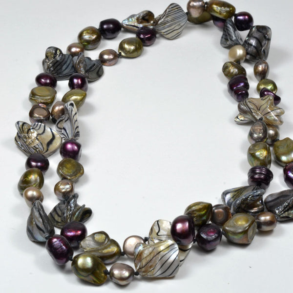 Freshwater Colorful Nucleated Baroque Pearl Necklace, 32"