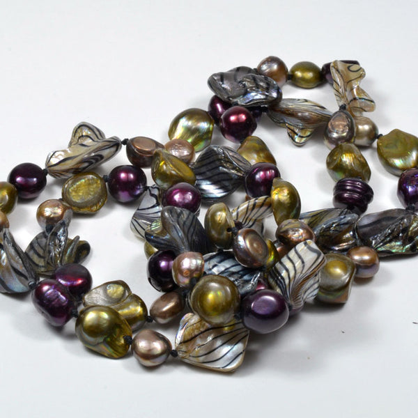 Freshwater Colorful Nucleated Baroque Pearl Necklace, 32"