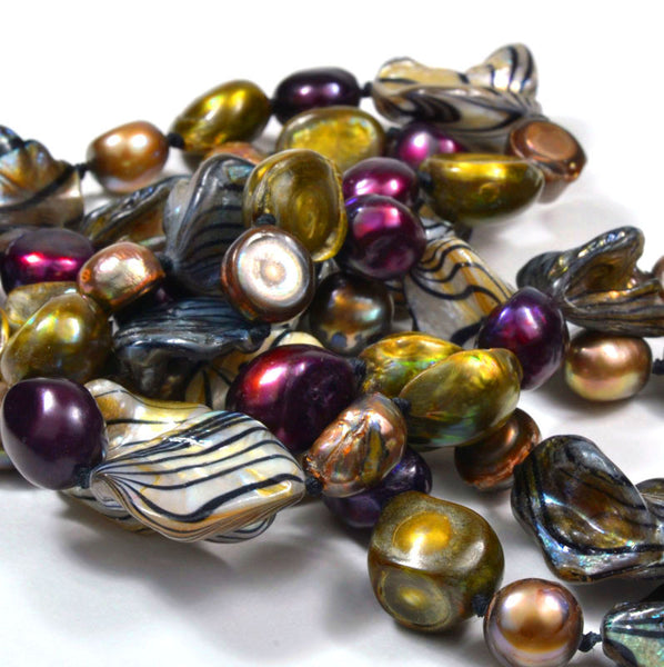 Freshwater Colorful Nucleated Baroque Pearl Necklace, 32"