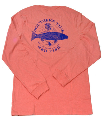 Southern Tide Men's LS Fish Series T-Shirt - Red Fish/Heather Sea Coral
