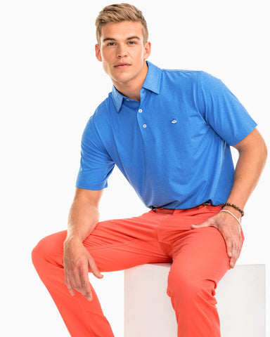 Southern Tide Men's Heathered Driver SS Performance Polo/Cobalt Blue
