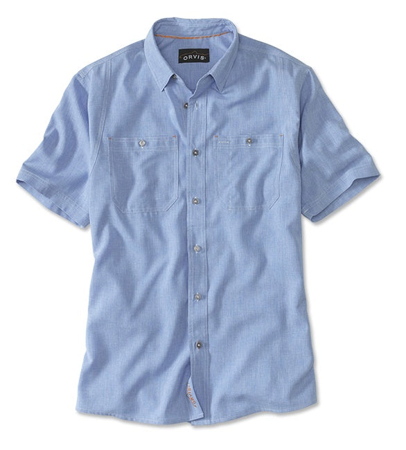 orvis dress shirts Men's Tech Chambray Short-Sleeved Work Shirt | Medium Blue | Size Small