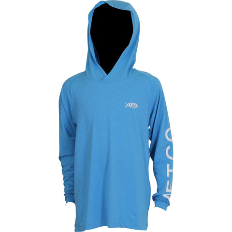 AFTCO Youth Samarai 2 Hood Performance LS Shirt/Vivid Blue Heather