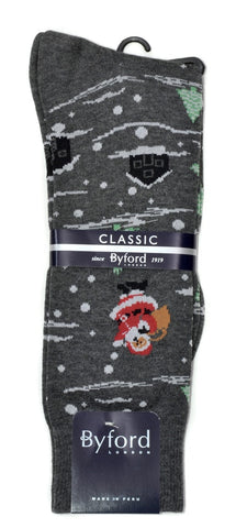 Byford Peruvian Cotton Santa's Village Socks/Charcoal #B3129-30