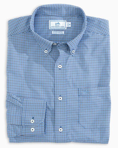 Southern Tide Men's Minicheck Brrr Intercoastal Performance Sport Shirt/ True Navy