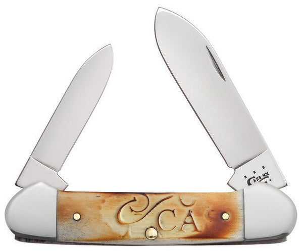 Case Burnt Oatmeal Carved Bone Canoe #31757