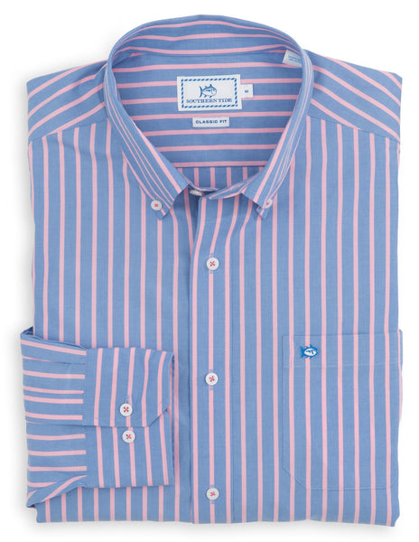 Southern Tide Men's Santee Stripe Sport Shirt/Coral Reef