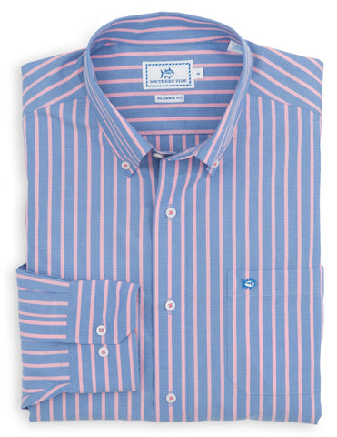Southern Tide Men's Santee Stripe Sport Shirt/Coral Reef