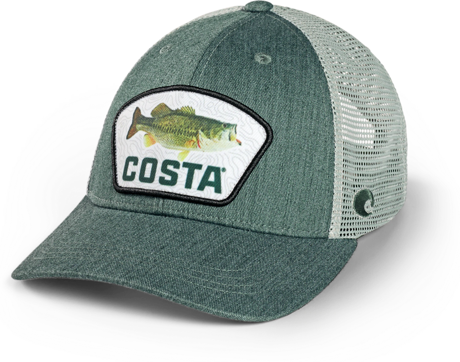 Costa Del Mar Topo Largemouth Bass Patch Trucker Hat Green Heather