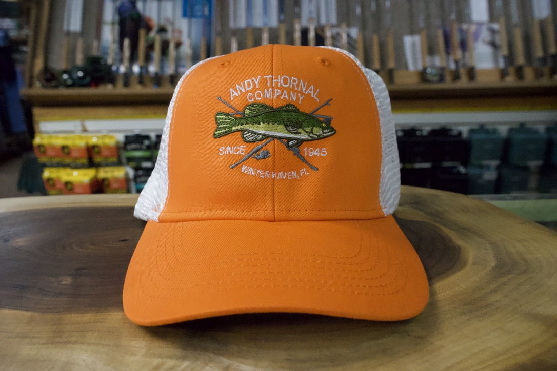 ATCo Crossed Rods Bass Trucker Hat Orange/White - Andy Thornal Company