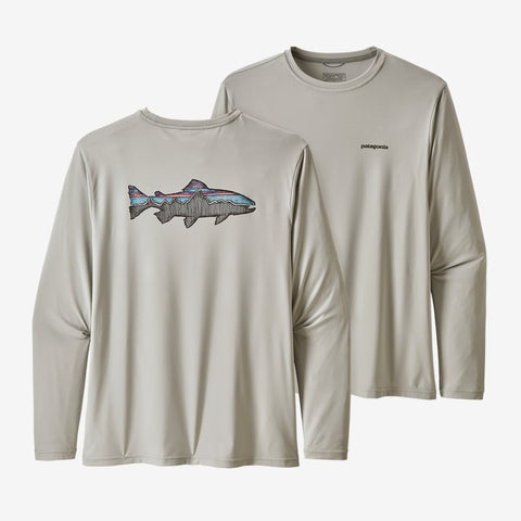 Men's Long-Sleeved Capilene® Cool Daily Fish Graphic Shirt/Sketched Fitz Roy Trout Tailored Grey