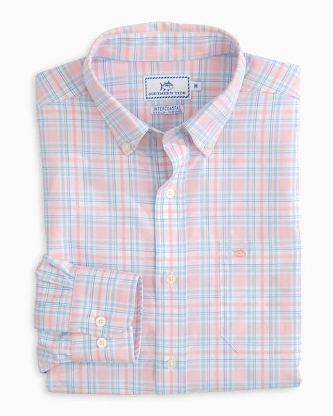 Southern Tide Men's LS Oyster Rake Plaid Intercoastal Sport Shirt/Light Coral