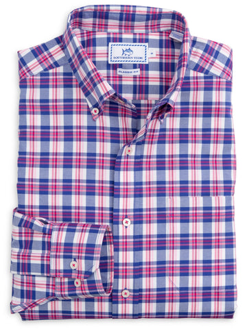 Southern Tide Men's Port of Savannah Plaid Sportshirt/University Blue