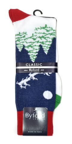 Byford Peruvian Cotton Santa's Sleigh Socks/Navy #B3128-40