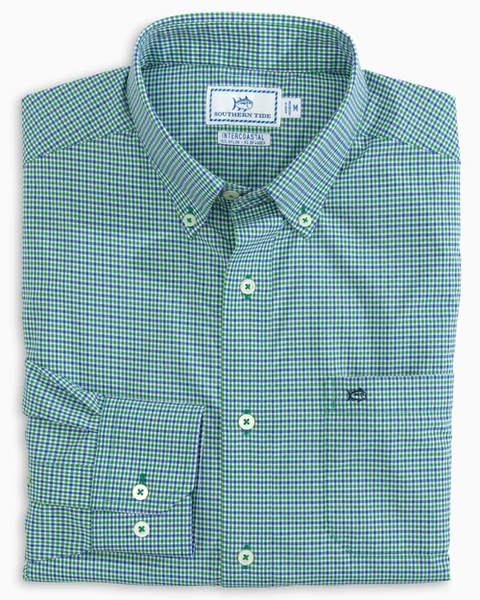 Southern Tide Men's Minicheck Brrr Intercoastal Performance Sport Shirt / Turf