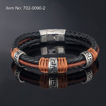 Axion Sterling Silver With Greek Key Motif Genuine Leather