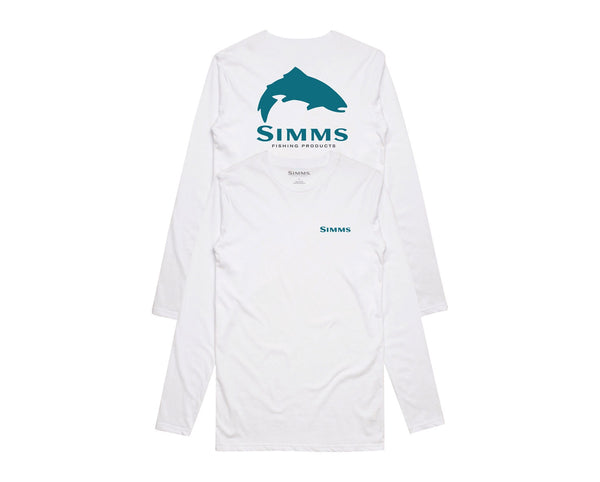 Simms Men's Solar Tech LS Tee/ Trout Logo White