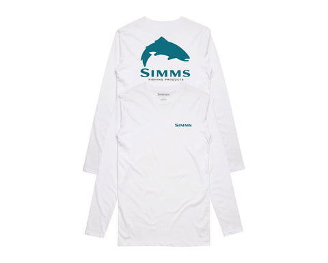 Simms Men's Solar Tech LS Tee/ Trout Logo White