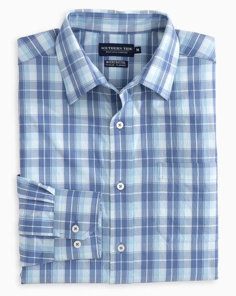 Southern Tide Men's LS Mainstay Plaid Intercoastal Sport Shirt/Blue Lake