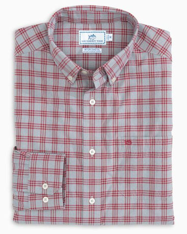 Southern Tide Men's Intercoastal Heather Check Performance Sport Shirt / Heather Terracotta