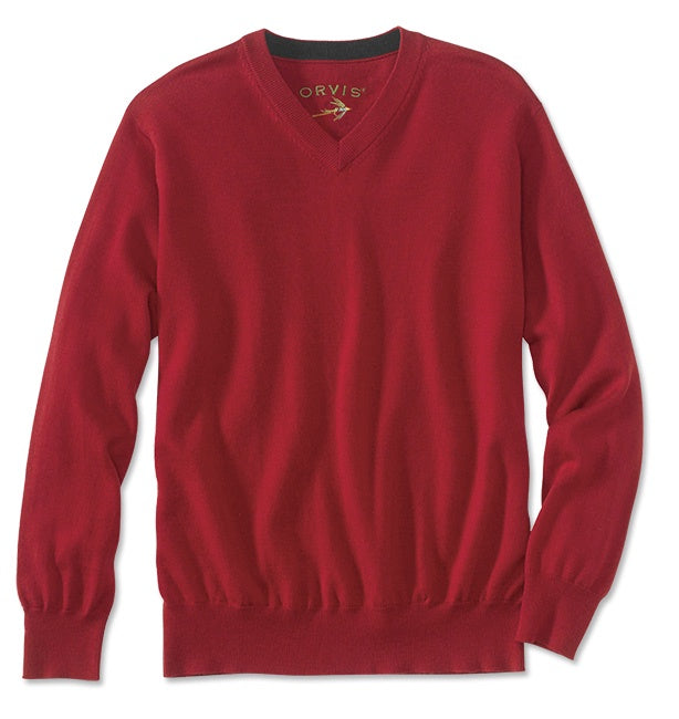 Orvis Merino Wool V-Neck Sweater/Red