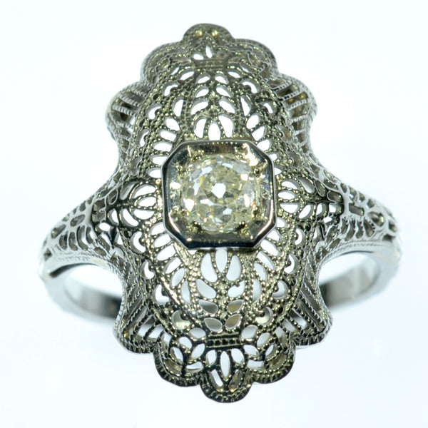 14kt Filigree Oval Diamond Ring