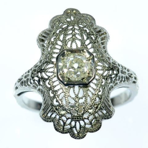 14kt Filigree Oval Diamond Ring