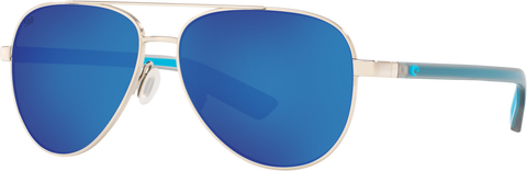 Costa Del Mar Peli Sunglasses - Shiny Silver / Blue Mirror 580P