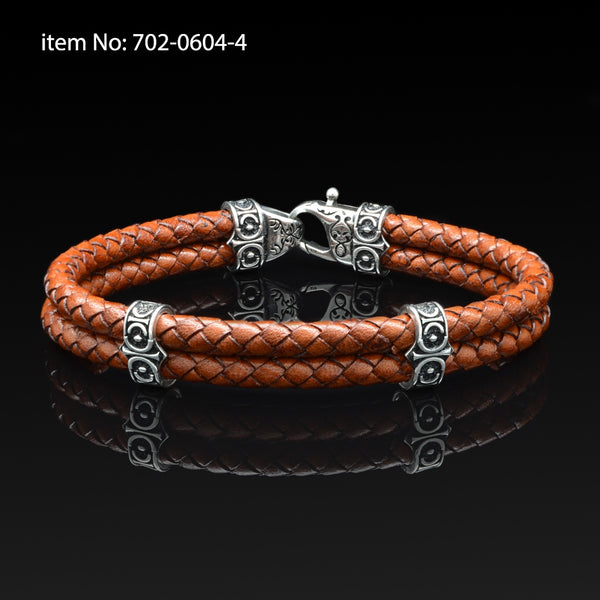 Axion Sterling Silver with Axion Motif Washers and Braided Brown Leather