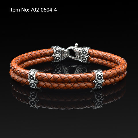Axion Sterling Silver with Axion Motif Washers and Braided Brown Leather