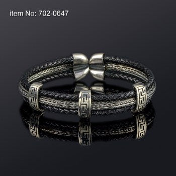 Axion Men's Sterling Silver Black Braided Flex Bracelet