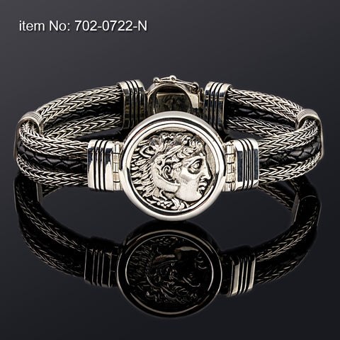 Axion Sterling Silver/Leather Coin Bracelet
