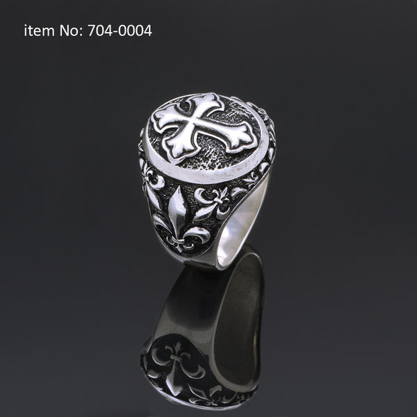 Axion Sterling Silver Cross and Fleurs-de-lis Ring