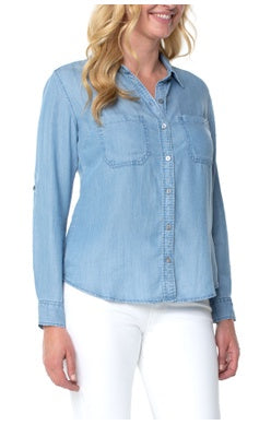 Liverpool  Button  Down Rolled Sleeve Shirt / Malibu Light