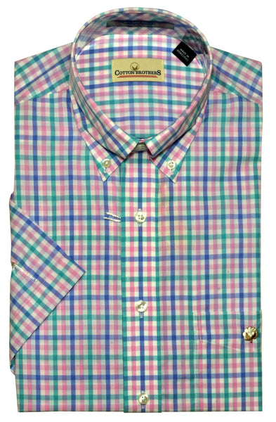 Cotton Brothers Men's SS Gingham Sport Shirt/Pink #808513-72