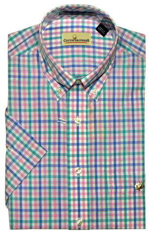Cotton Brothers Men's SS Gingham Sport Shirt/Pink #808513-72
