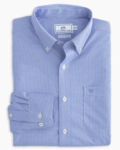Southern Tide Men's Micro Gingham LS Intercoastal Sport Shirt - Blue Cove
