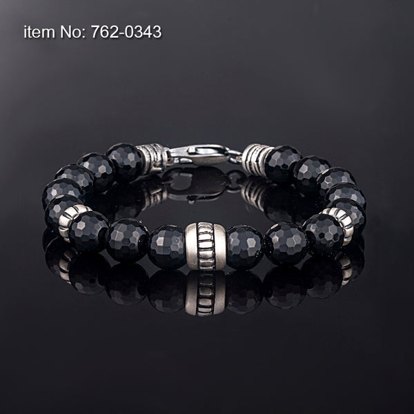 Axion Sterling Silver Motif w/ Black Lava Bead Bracelet