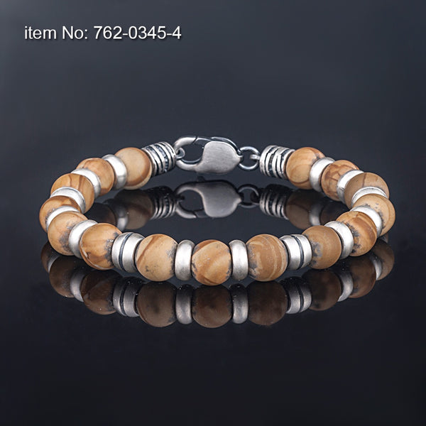 Axion Sterling Silver Motif w/ Tigers Eye Bead Bracelet