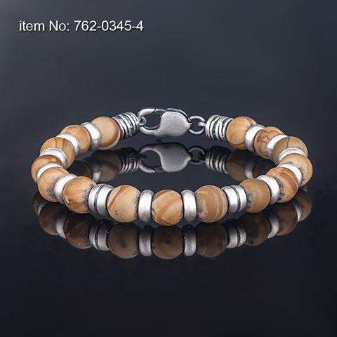 Axion Sterling Silver Motif w/ Tigers Eye Bead Bracelet
