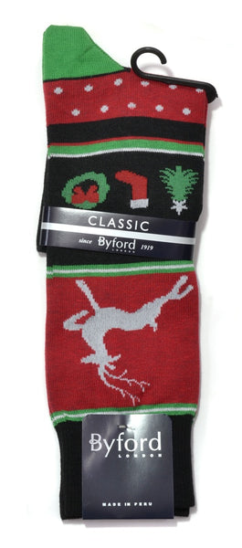 Byford Peruvian Cotton Christmas Motifs Socks/Black #B3121-90