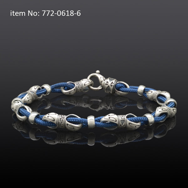 Axion Sterling Silver Link And Blue Cord Bracelet