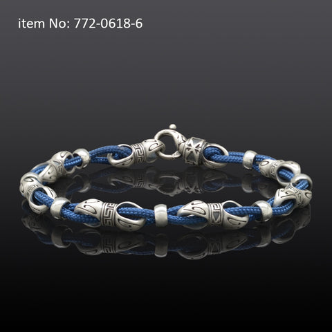 Axion Sterling Silver Link And Blue Cord Bracelet