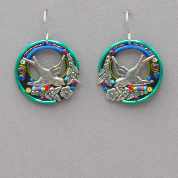 Firefly Bird Hoop Multicolor Earrings