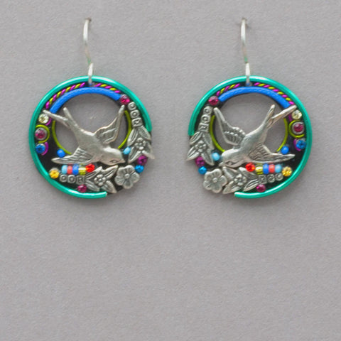 Firefly Bird Hoop Multicolor Earrings