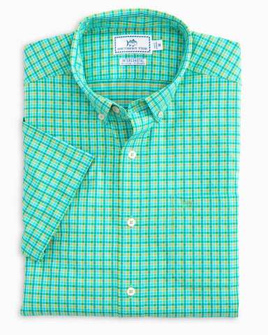 Southern Tide Men's Bow Chaser Check SS Intercoastal Sport Shirt/Kelly Green
