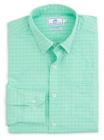 Southern Tide Men's Gorda Peak Check Intercoastal LS Performance Shirt/Seafoam Green