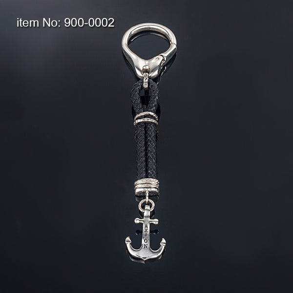 Axion Sterling Silver Anchor Keychain w/ Braided Leather